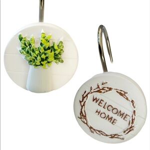 Modern Farmhouse Shower Curtain Hooks Set of 12 Welcome Home White Green Brown